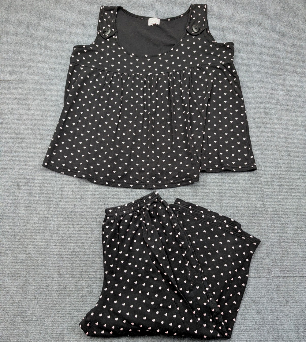 Vintage Pajama Set Womens Medium Y2K Babydoll Cotton Heart 90s Coquette